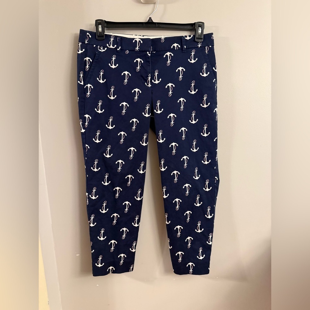 J.Crew Navy Anchor Print Stretch Pants Size 8